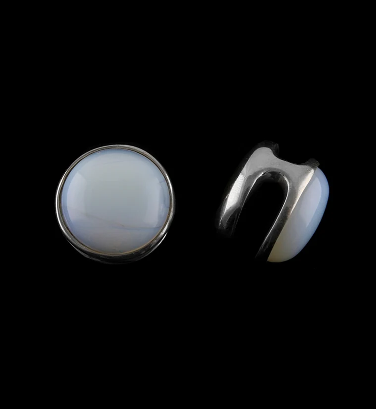 Opalite Glass Disk White Brass Ear Weights - Image 2