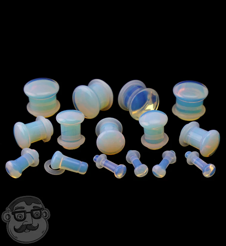 Opalite Glass Plugs - Single Flare with Grooves - Image 2