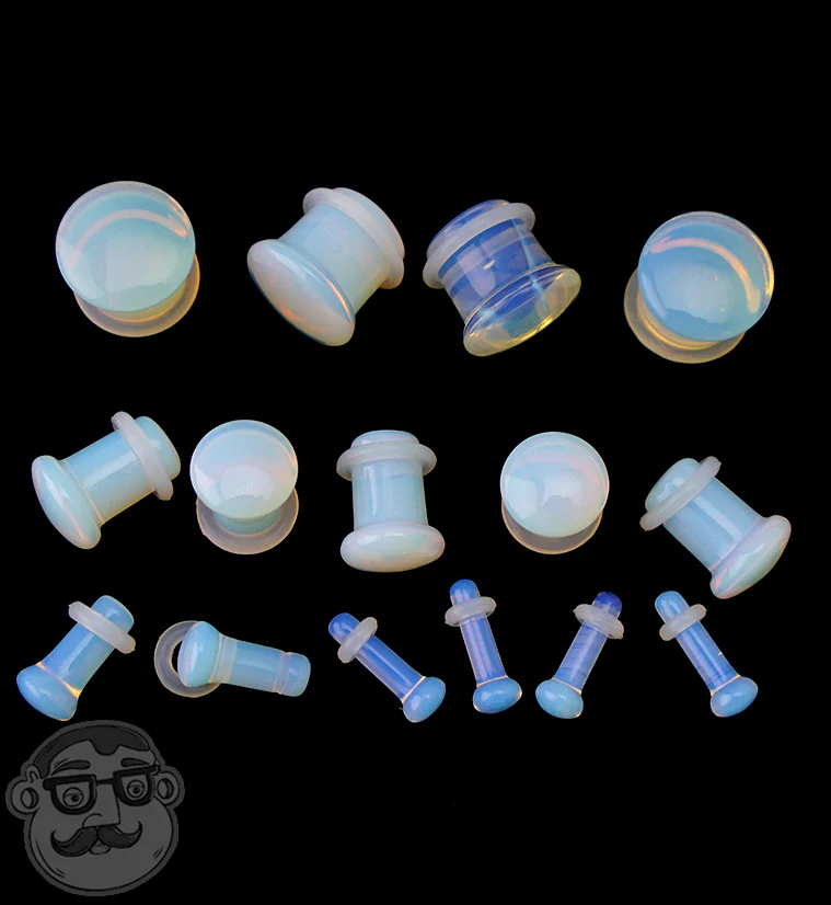 Opalite Glass Plugs - Single Flare with Grooves - Image 4
