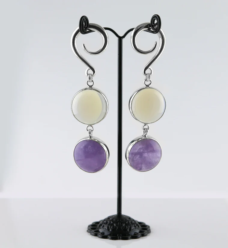 Opalite X Amethyst Stone Hanging Ear Weights - Image 2