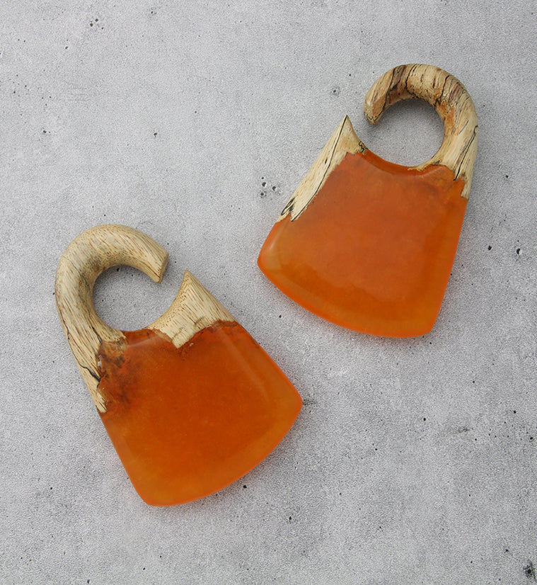 Orange Resin Locket Tamarind Wood Ear Weights - Image 2