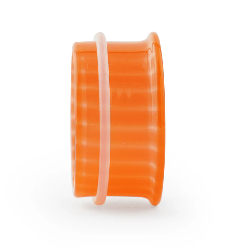 Orange Stripe Glass Single Flare Tunnel Plugs - Image 3