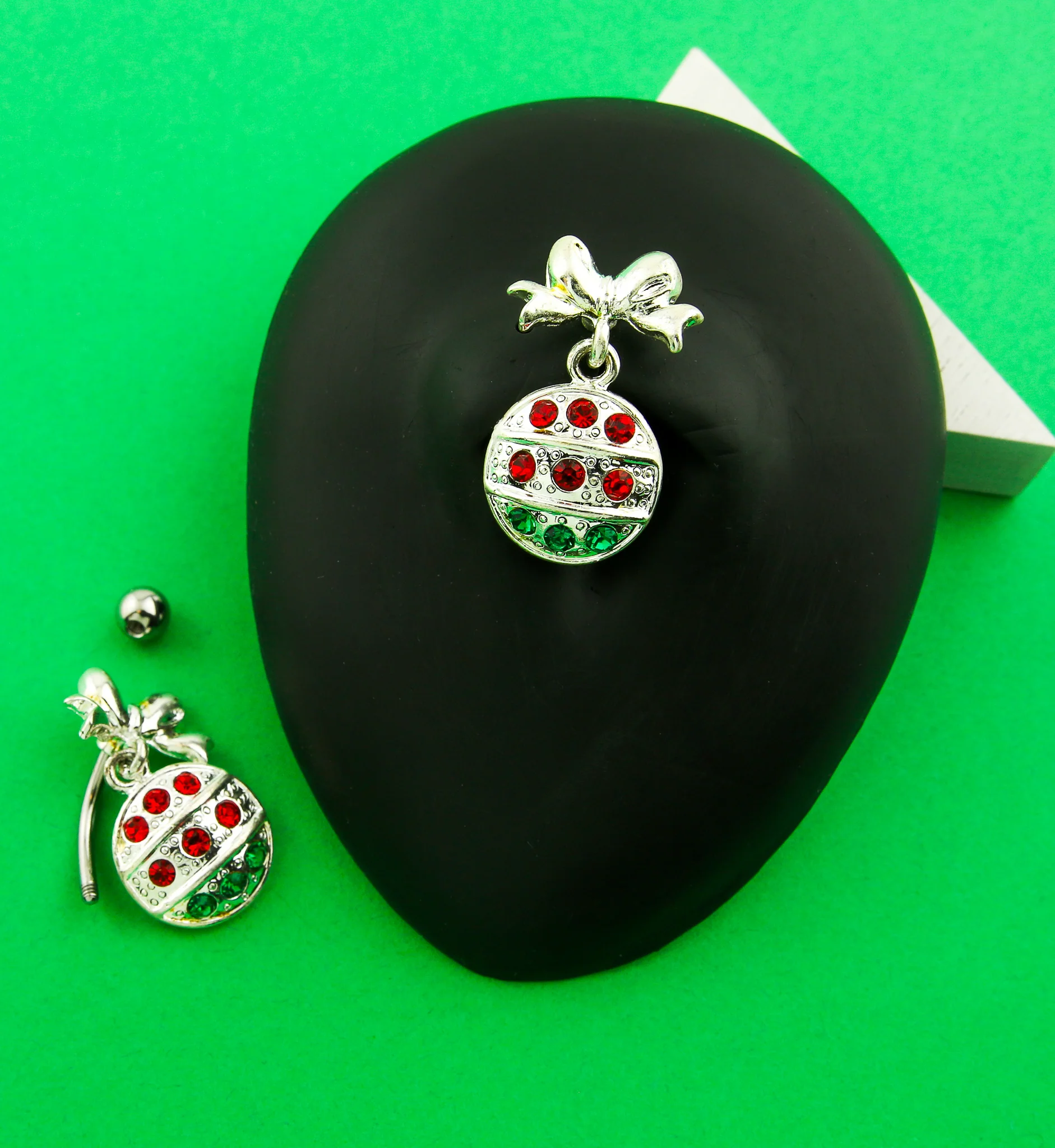 Ornament CZ Dangle Stainless Steel Belly Button Ring - Image 2
