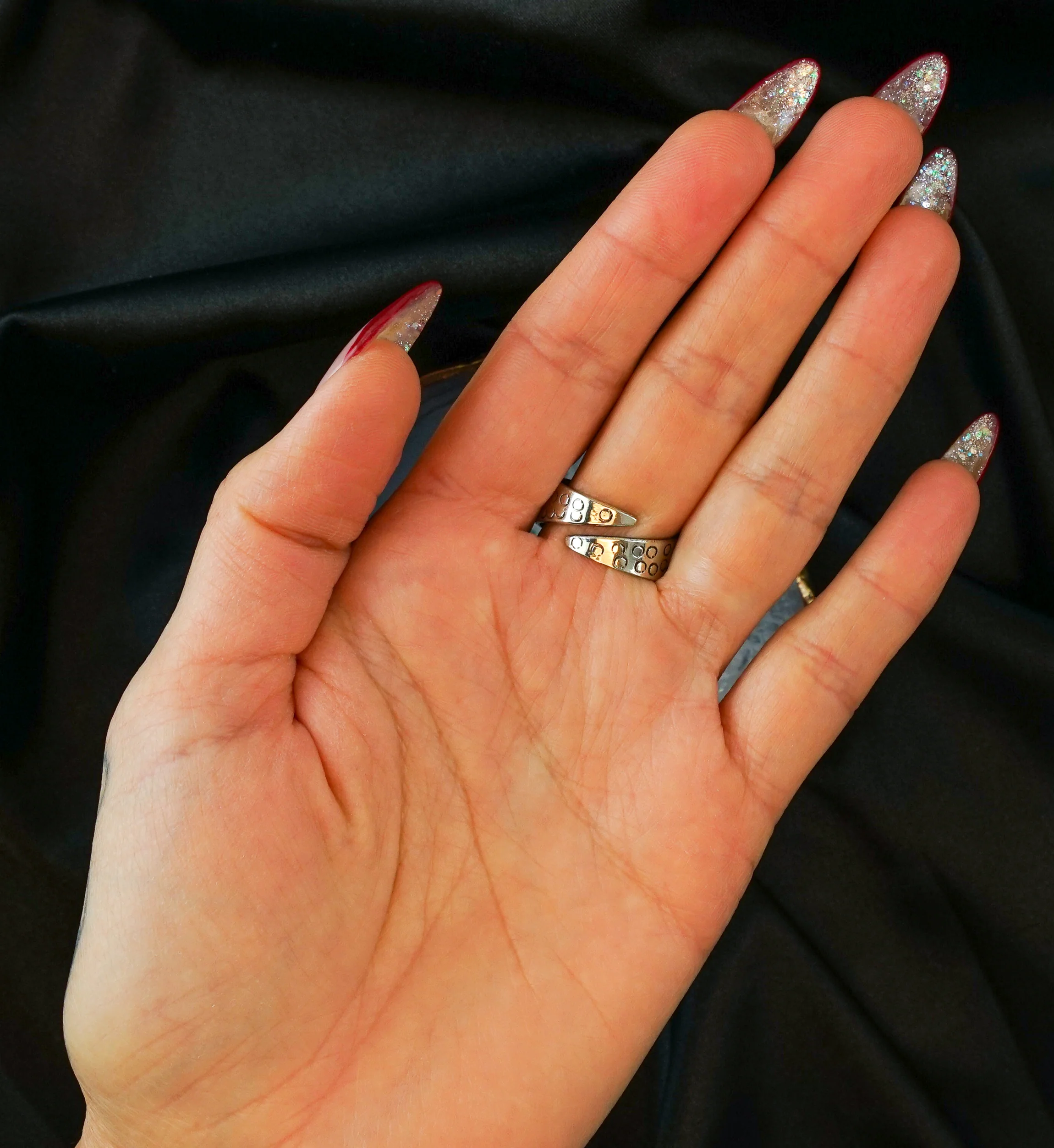 Ornate Crazy Lace Agate Stone White Brass Ring - Image 4