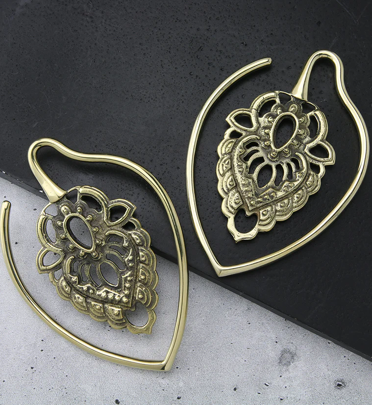 Ornate Teardrop Brass Ear Weights - Image 2