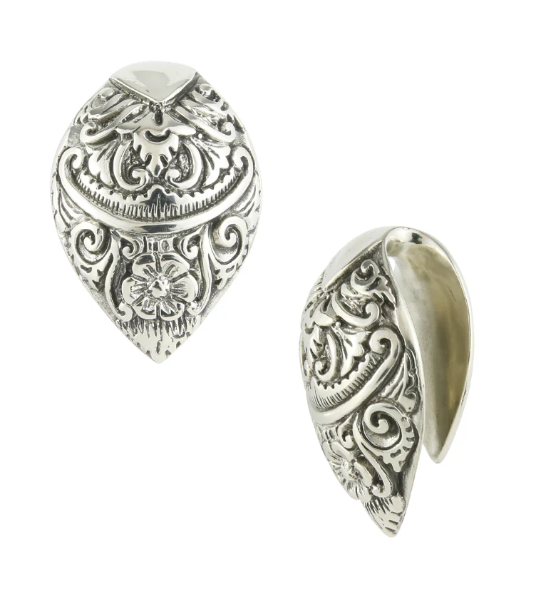 Ornate White Brass Ear Weights - Image 2