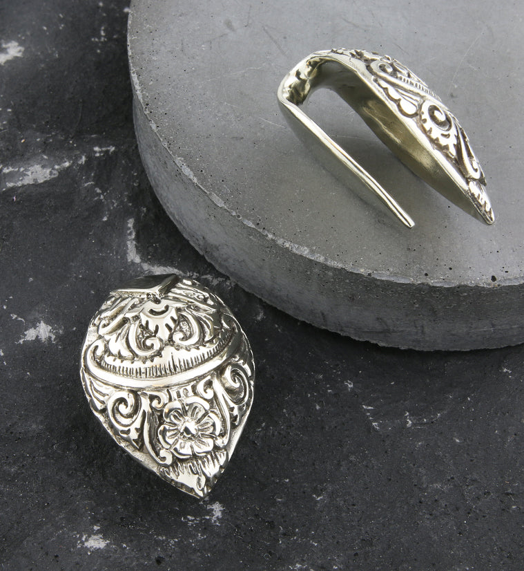 Ornate White Brass Ear Weights - Image 3