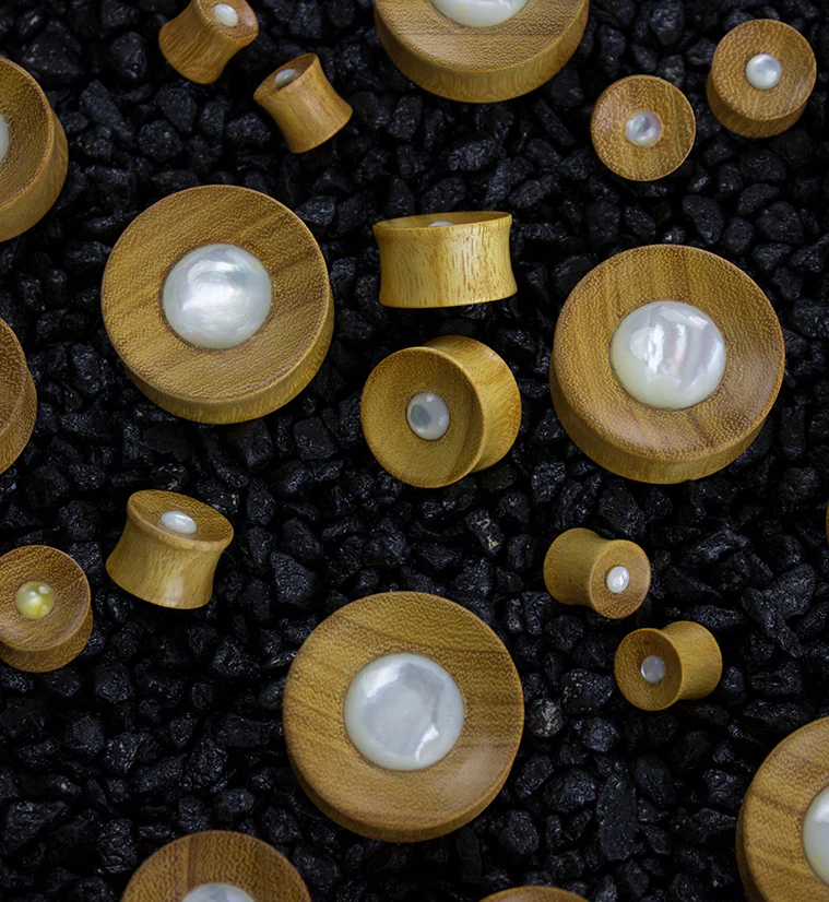 Osage Orange Wood Plugs with MOP Dome Inlay - Image 2