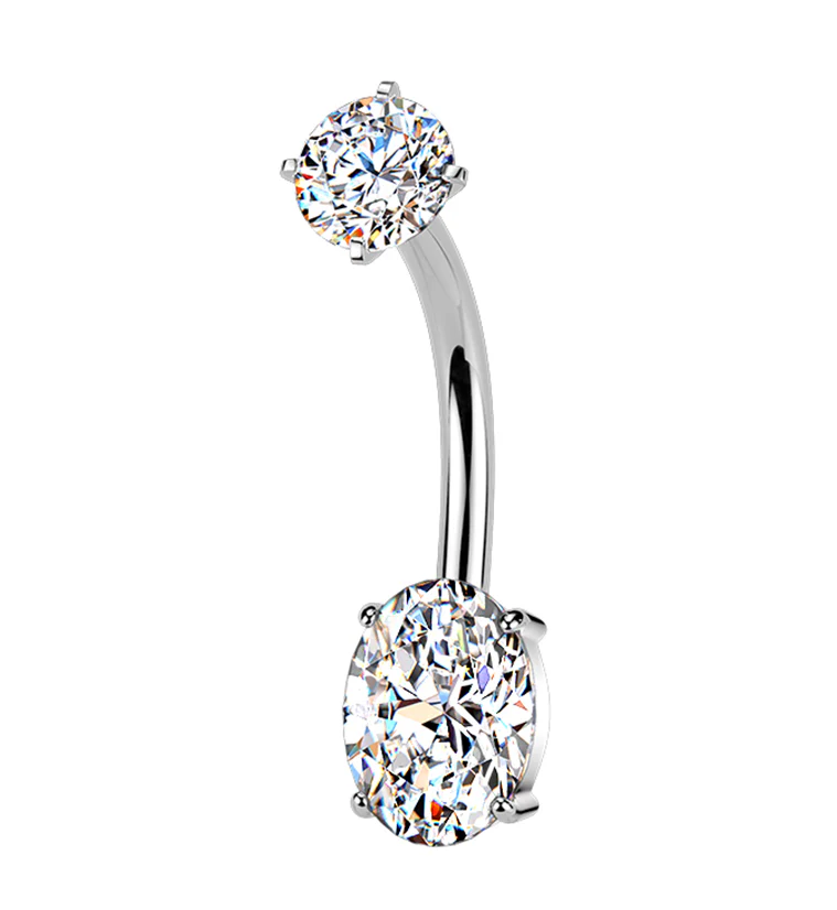 Oval CZ Stainless Steel Internally Threaded Belly Button Ring