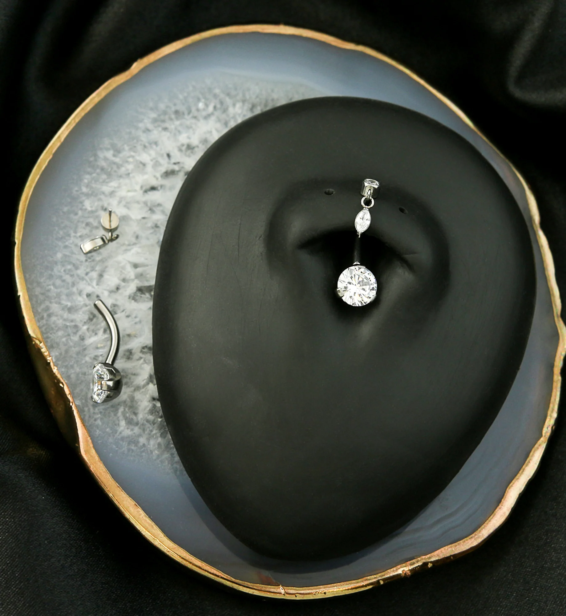 Oval Dangle Clear CZ Titanium Threadless Belly Button Ring - Image 2