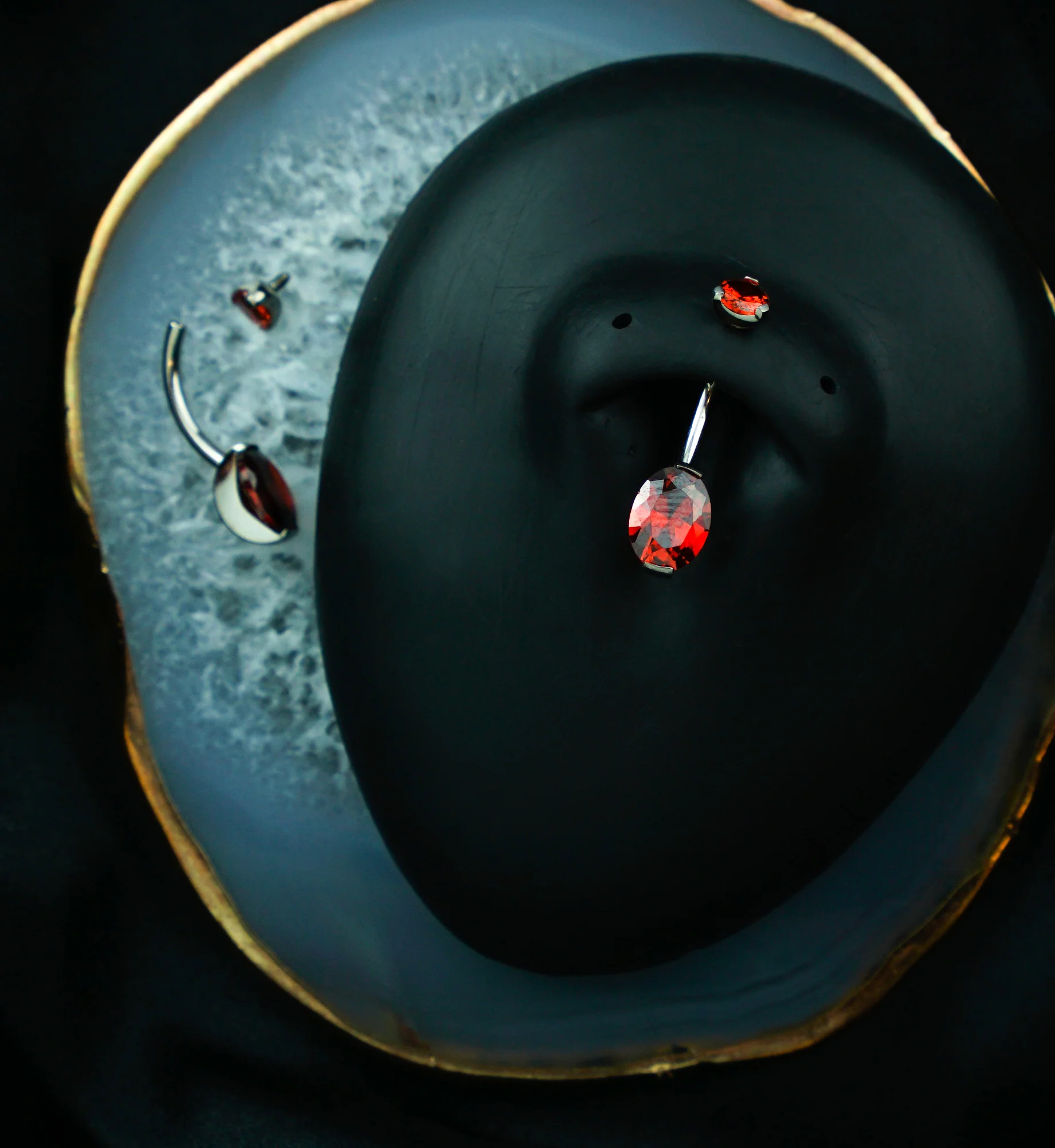 Oval Garnet CZ Titanium Belly Button Ring - Image 2