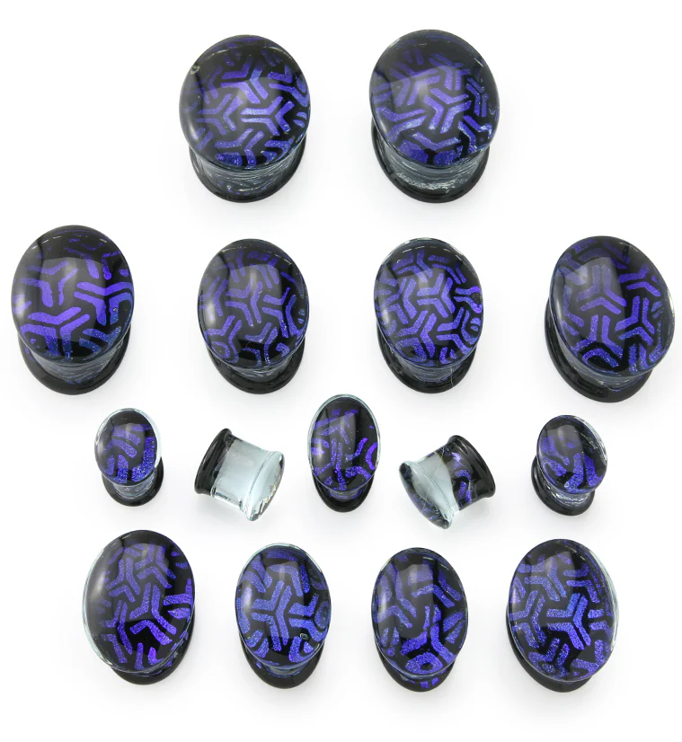 Oval Isometric Blurple Dichroic Glass Double Flare Plugs - Image 3