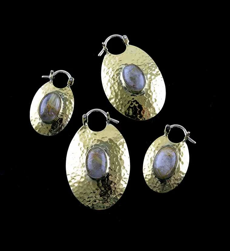 Oviform Hammered Brass Hangers - Earrings - Image 2