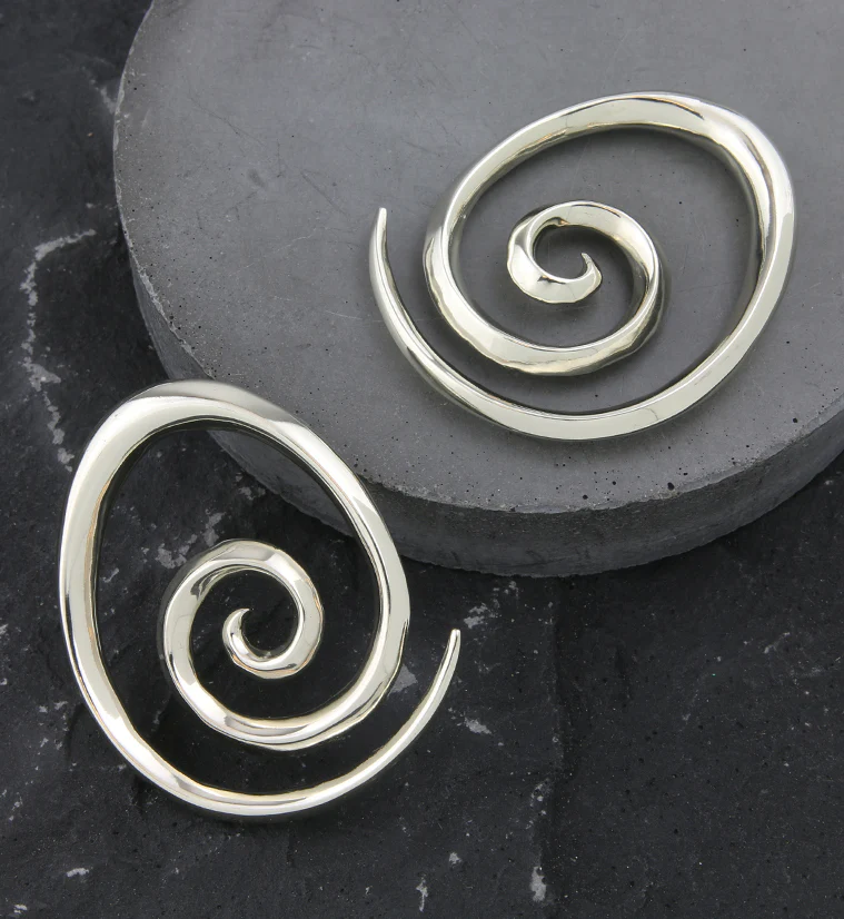 Oviform Spiral White Brass Ear Weights - Image 2