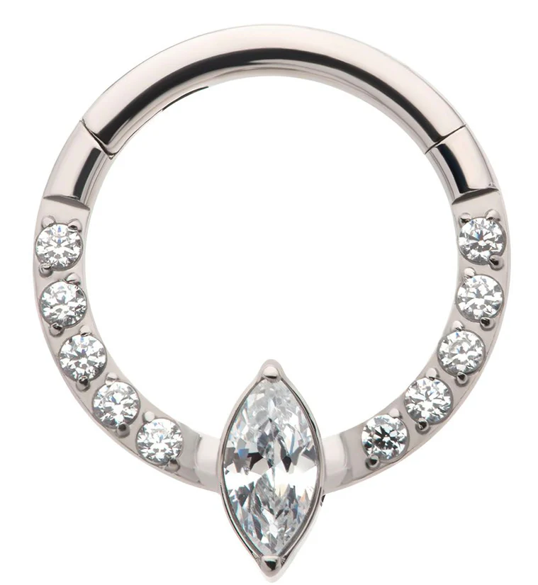 Ovoid Row CZ Titanium Hinged Segment Ring