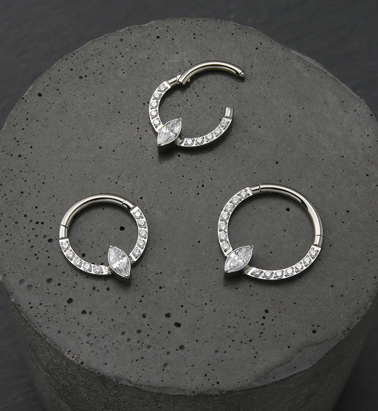Ovoid Row CZ Titanium Hinged Segment Ring - Image 2