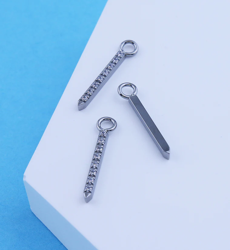 Pave Clear CZ Post Titanium Charm - Image 2