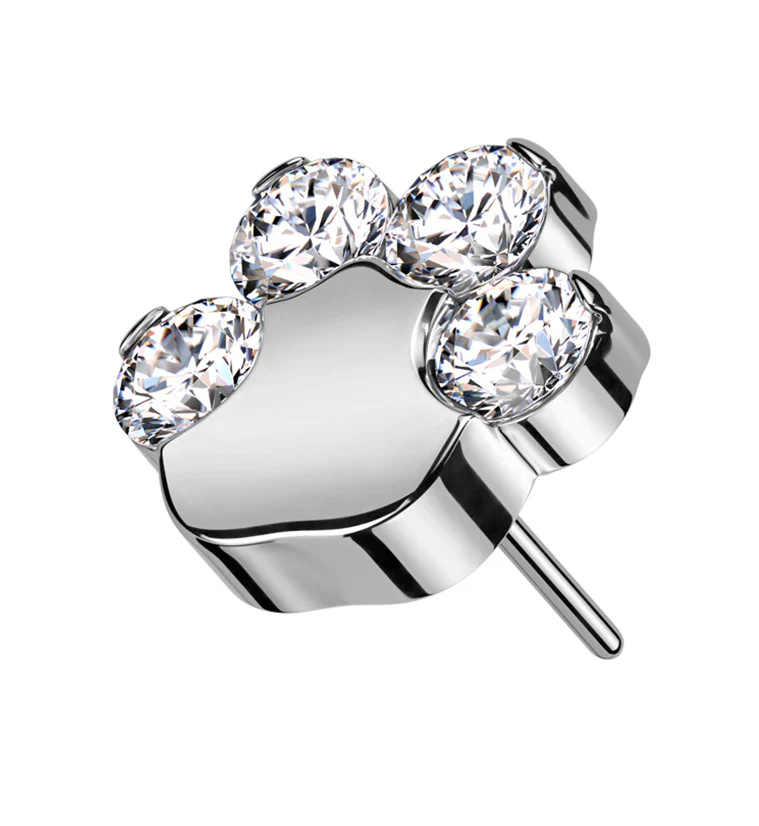 Paw Print Clear CZ Titanium Threadless Top
