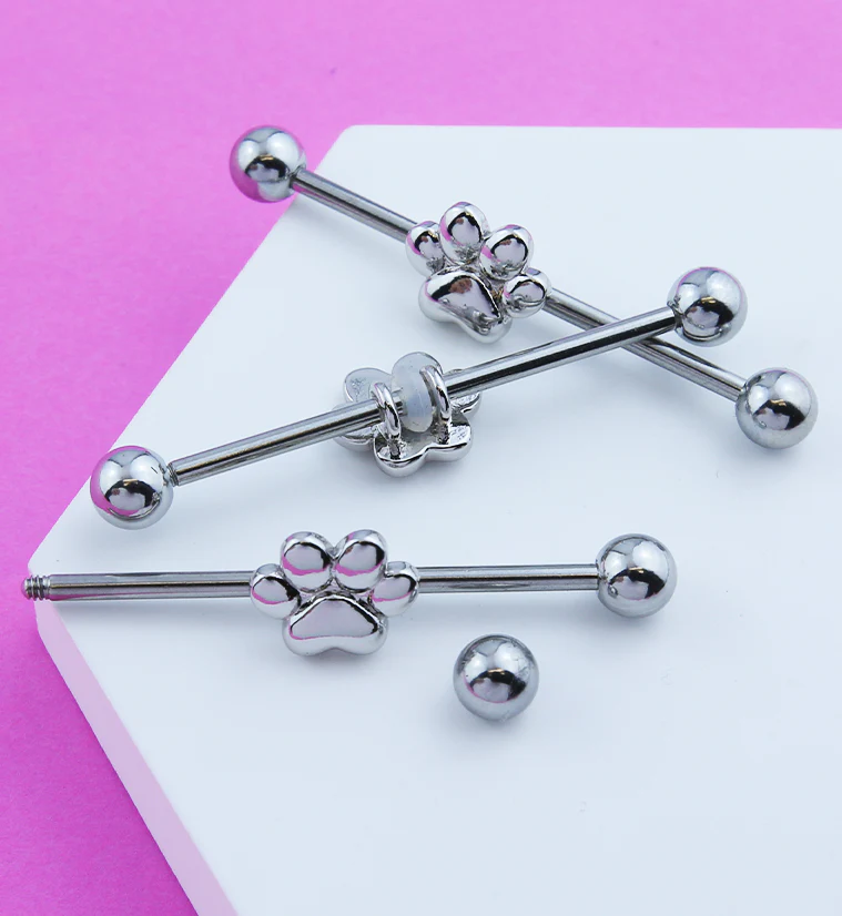 Paw Print Stainless Steel Industrial Barbell - Image 2