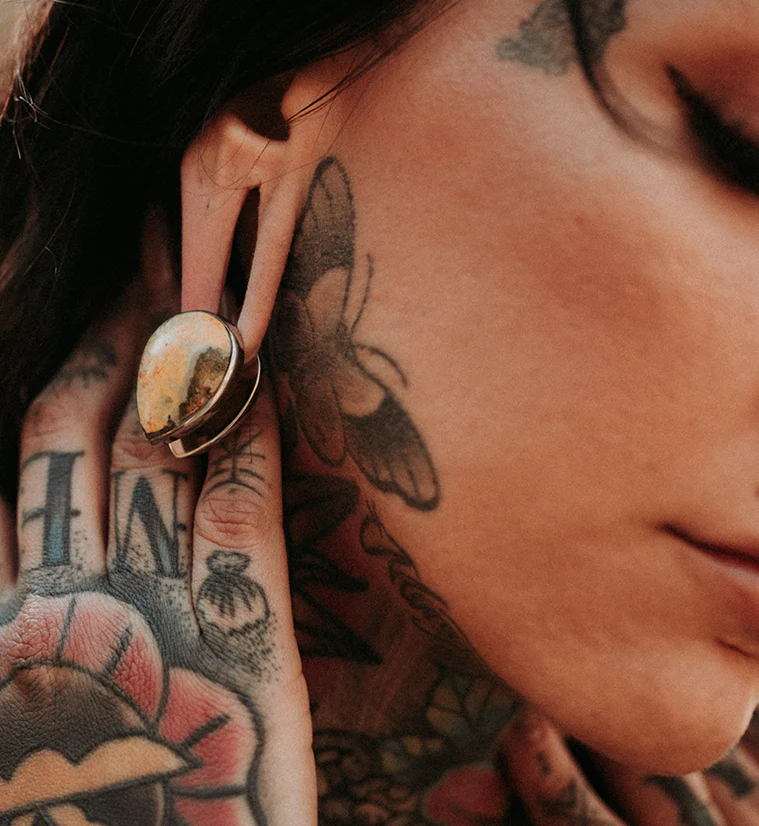 Peak Bumblebee Jasper Stone White Brass Ear Weights - Image 4