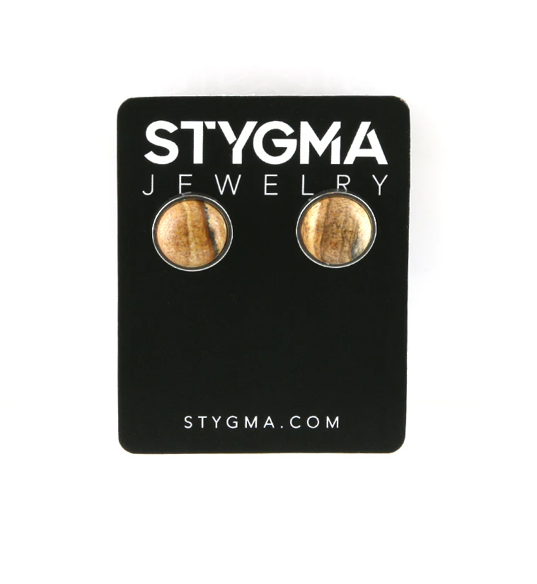 Picture Jasper Stone Stud Earrings