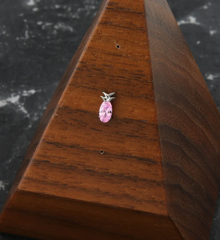 Pineapple Pink CZ Threadless Titanium Top - Image 2