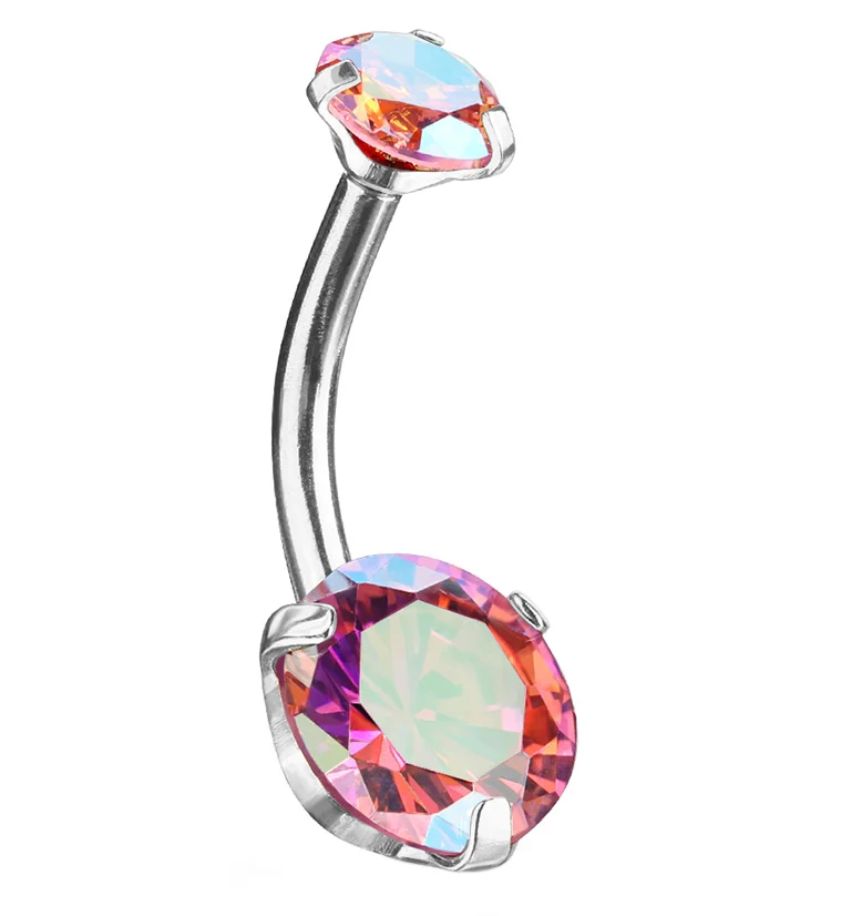 Pink Aurora CZ Belly Button Ring