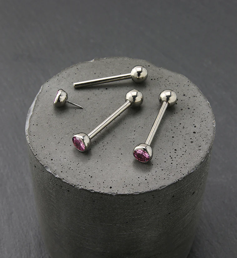 Pink Bezel CZ Titanium Threadless Barbell - Image 2