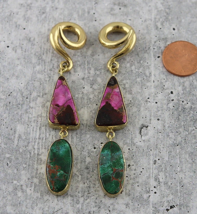 Pink Calcite & Obsidian X Chrysocolla Stone Ear Weights - Image 2