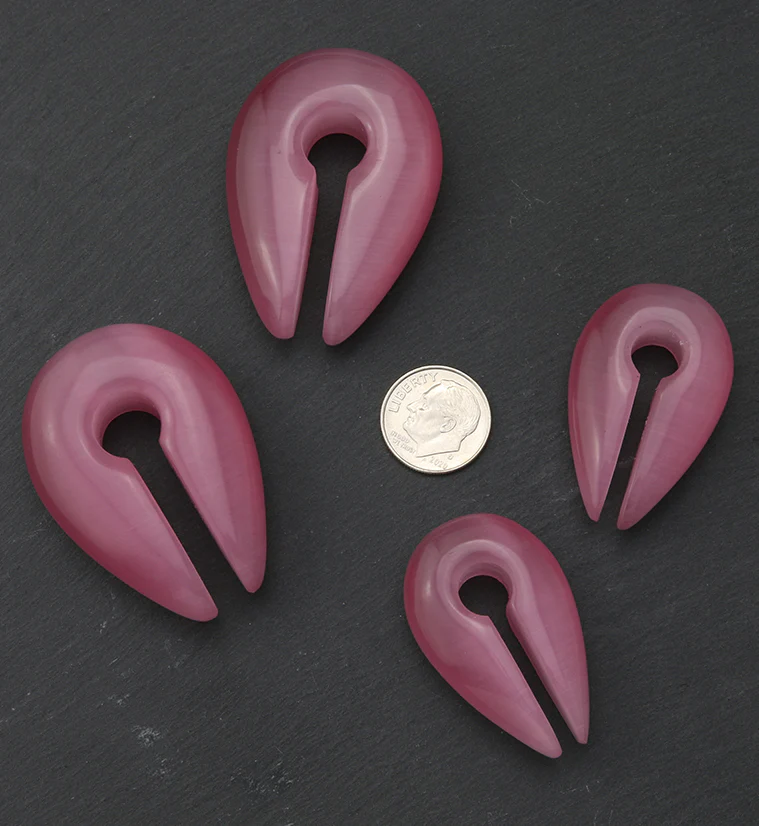 Pink Cat's Eye Glass Keyhole Ear Weights - Image 2