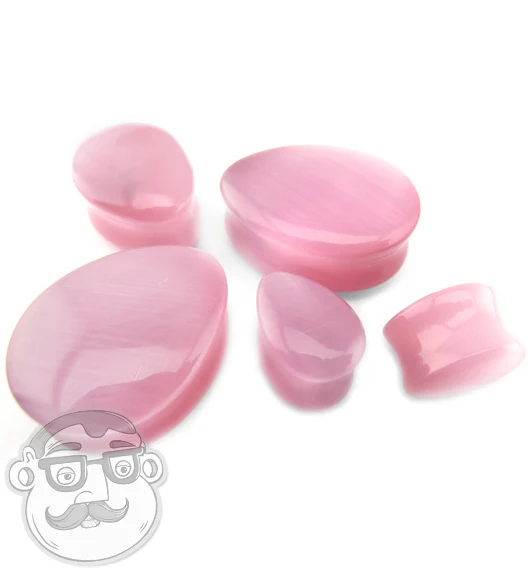 Pink Cat's Eye Glass Teardrop Plugs - Image 6