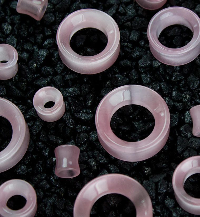 Pink Cat's Eye Glass Tunnel Plugs - Image 5