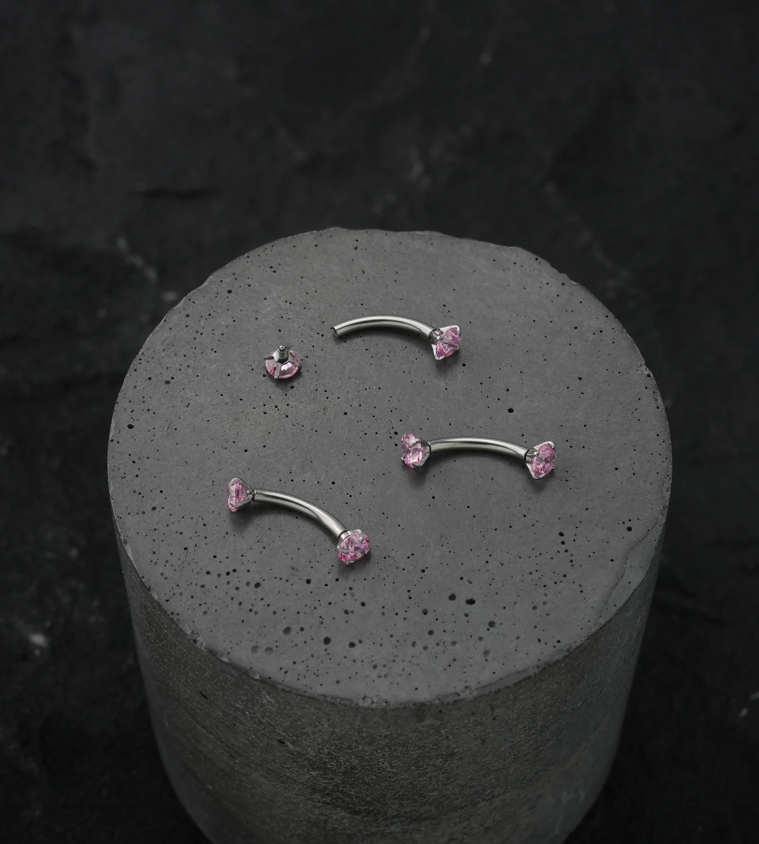Pink CZ Prong Set Stainless Steel Curved Barbell - Image 2