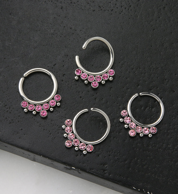 Pink CZ Rally Annealed Seamless Hoop Ring - Image 2