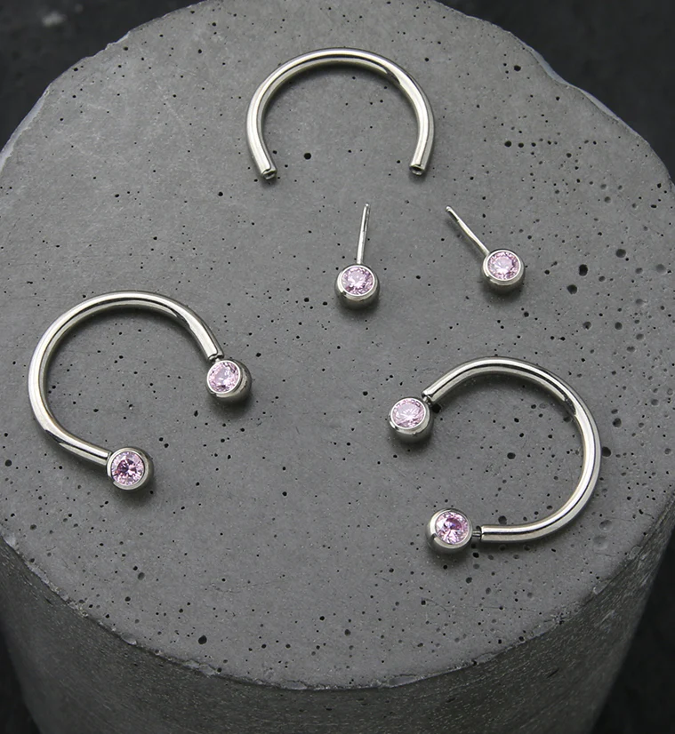 Pink CZ Threadless Titanium Circular Barbell - Image 2