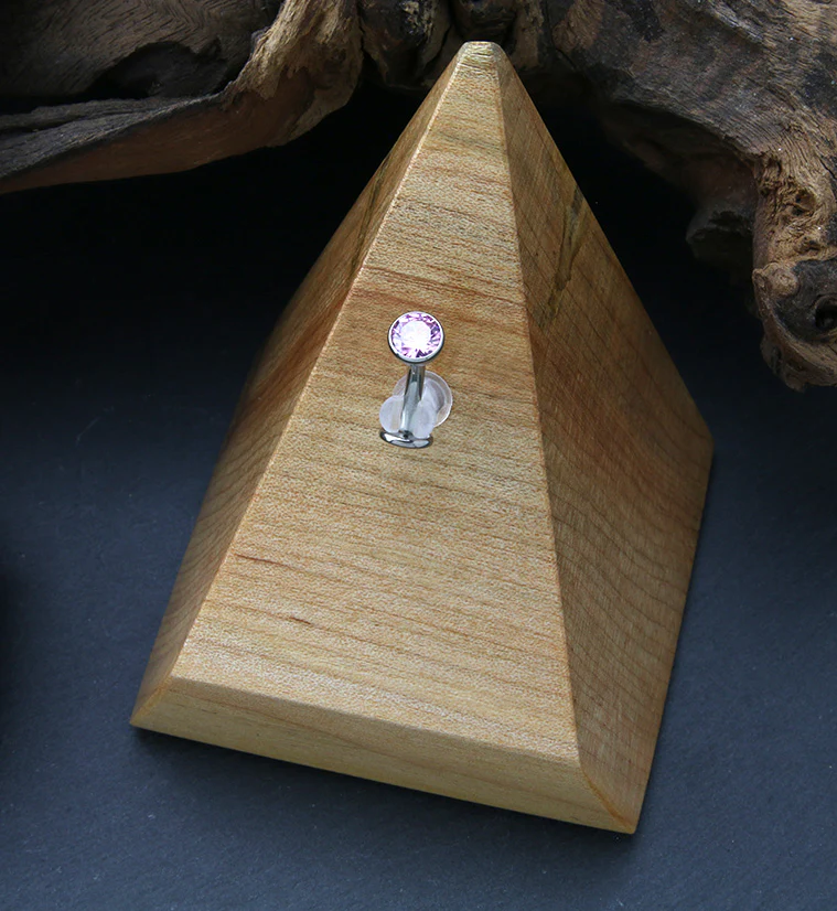 Pink CZ Titanium Threadless Floating Belly Button Ring (Convex Disk) - Image 2