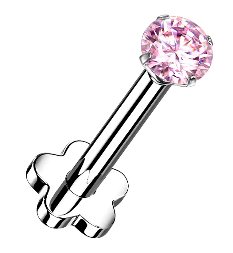 Pink CZ Titanium Threadless Labret