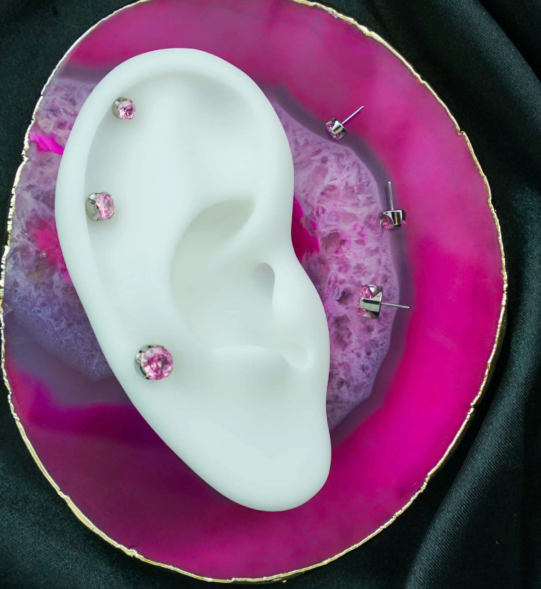 Pink Dome CZ Titanium Threadless Top - Image 2