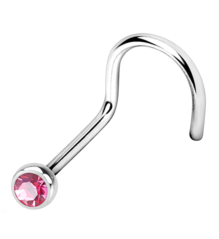 Hot Pink Gem Nose Screw Ring