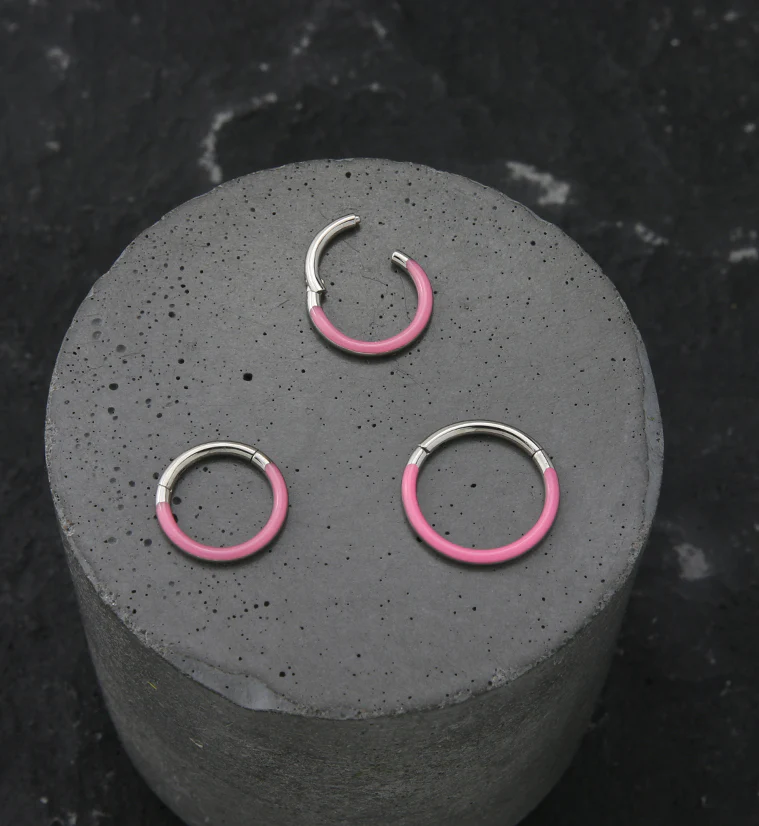 Pink Glow In The Dark Front Facing Titanium Hinged Segment Ring - Image 2