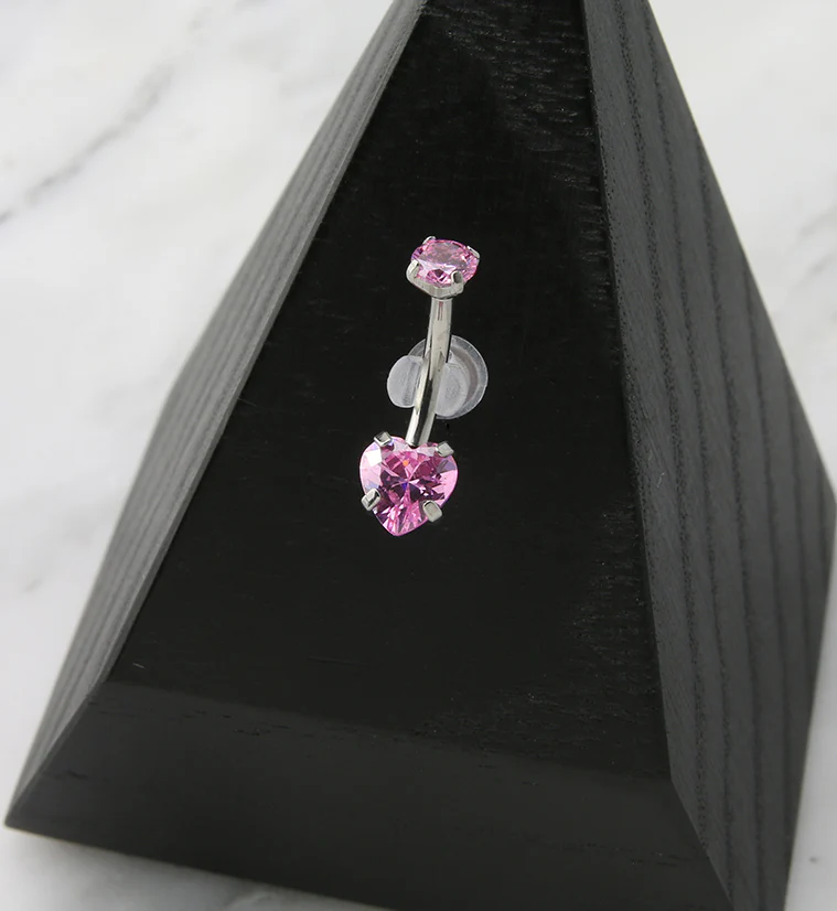 Pink Heart CZ Internally Threaded Titanium Belly Button Ring - Image 3