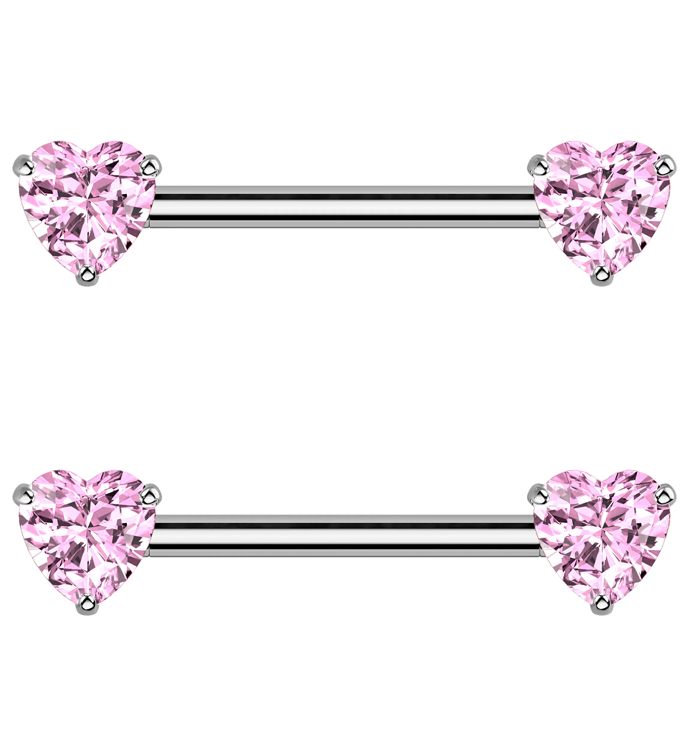Pink Heart CZ Threadless Titanium Nipple Barbell