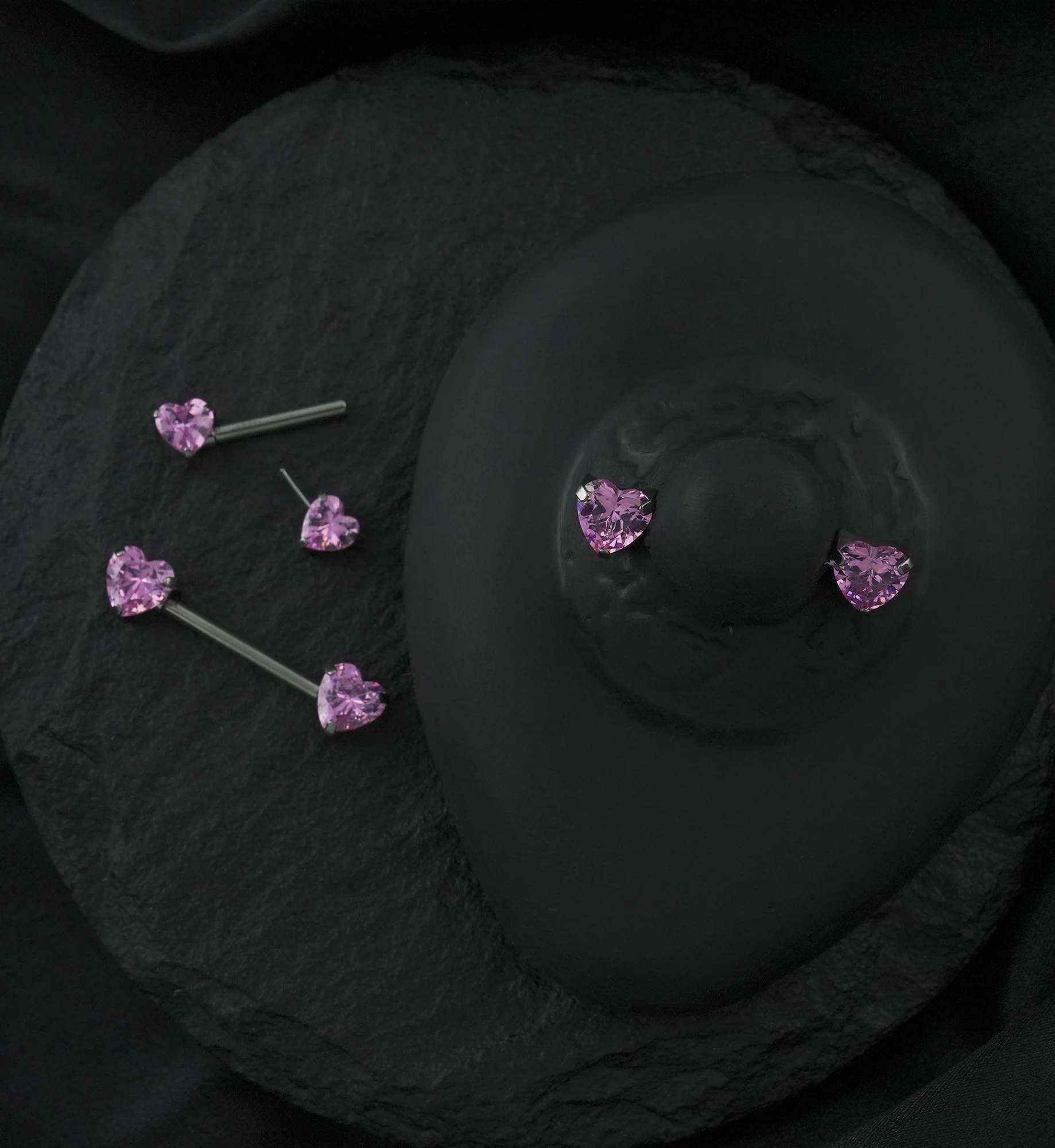 Pink Heart CZ Threadless Titanium Nipple Barbell - Image 2