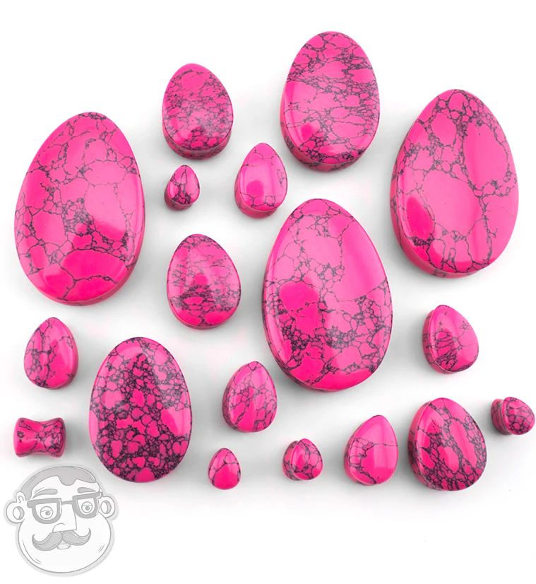 Pink Howlite Stone Teardrop Plugs - Image 2
