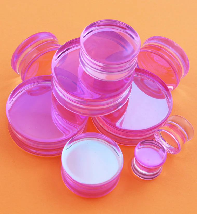 Pink Iridescent Glass Double Flare Plugs - Image 2