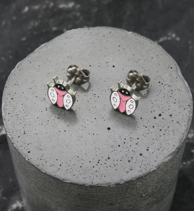Pink Ladybug Titanium Stud Earrings - Image 2