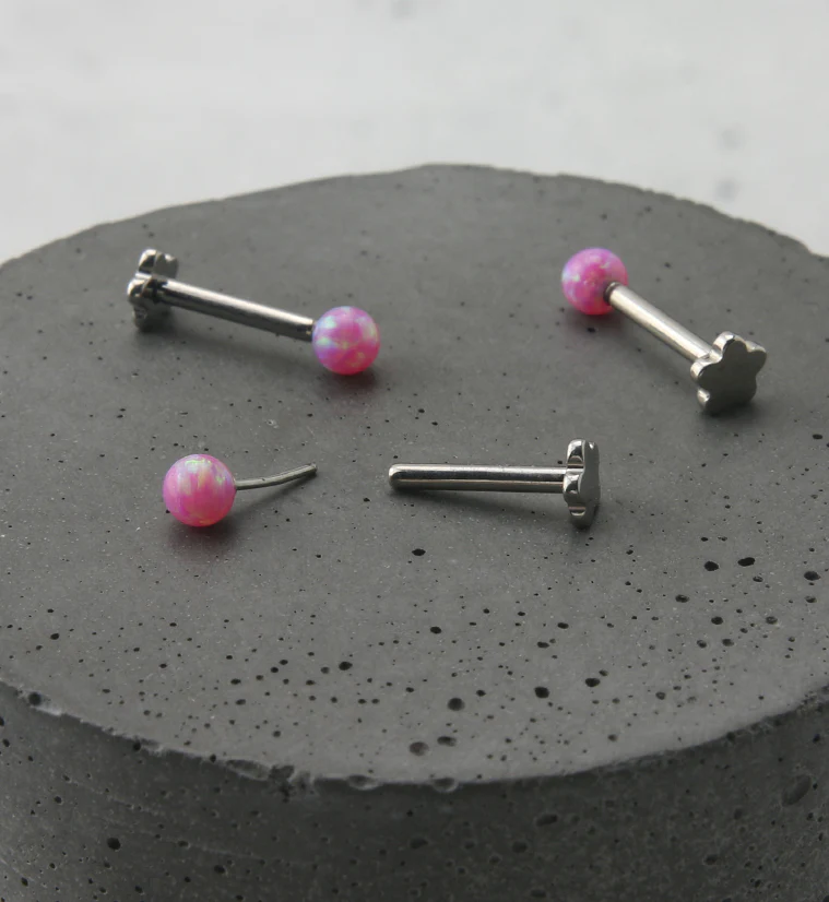 Pink Opalite Ball Titanium Threadless Labret - Image 2