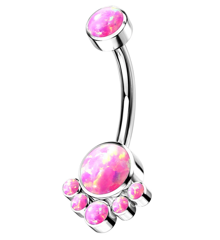 Pink Opalite Cluster Titanium Belly Button Ring