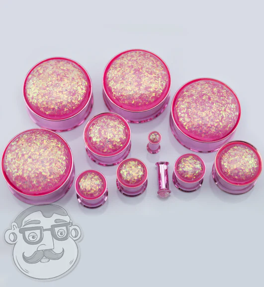 Pink Opalite Flash Anodized Stainless Steel Plugs - Image 3