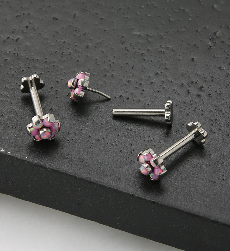 Pink Opalite Flower Titanium Threadless Labret - Image 2